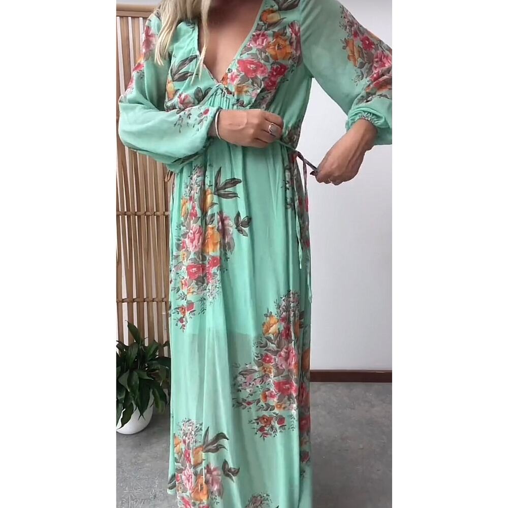 Auguste the Label Jennifer Maxi Dress Green Floral Boho Lightweight Lined Size S - Picture 16 of 16